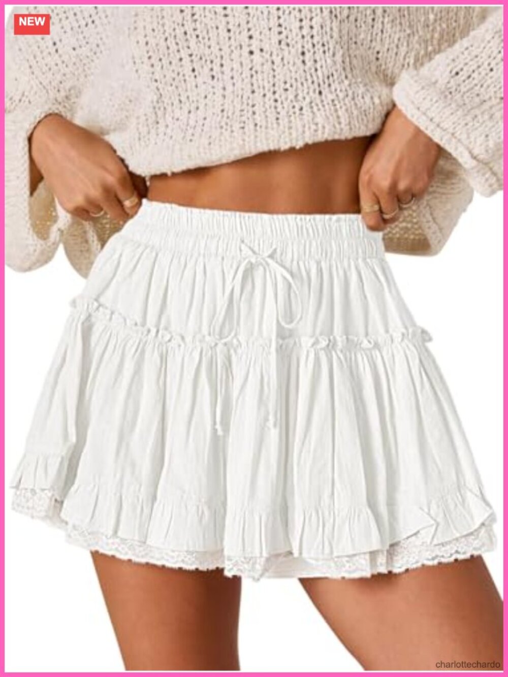 Women's Lace Ruffle Tiered Skort with Built-in Shorts High Waist Drawstring